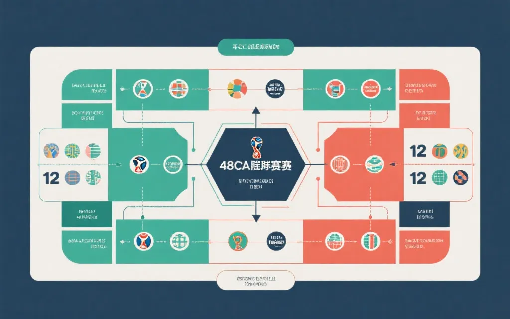 48队世界杯赛制示意：12个小组与淘汰赛路径的视觉化